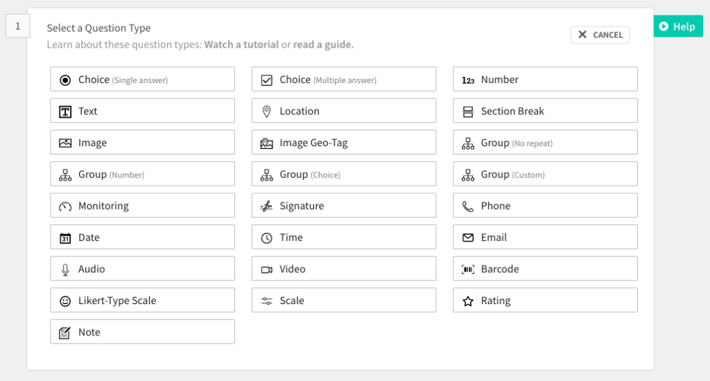 collect, data validations, question types