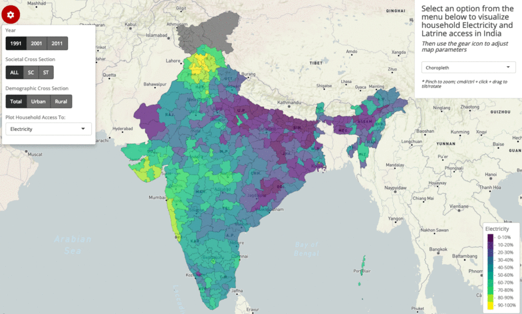 thematic mapping, india's household access to electricity choropleth map